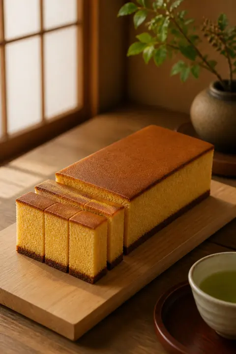 Japanese Castella Cake in Neat Slices