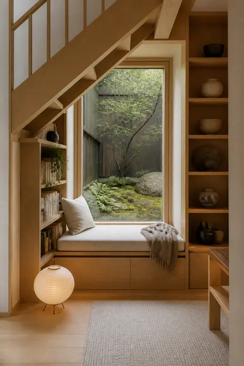 Cozy Reading Nook Beneath the Stairs