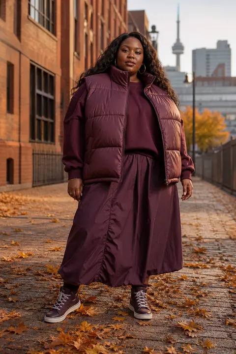 Monochrome Burgundy Puffer Streetwear