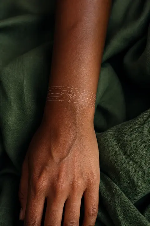 Delicate White Ink Wrist Cuff Tattoo