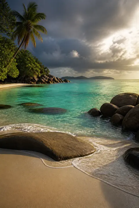 Clearing Weather over Seychelles Granite Beach