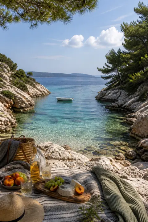 Croatian Adriatic Inlet with a Picnic Setup