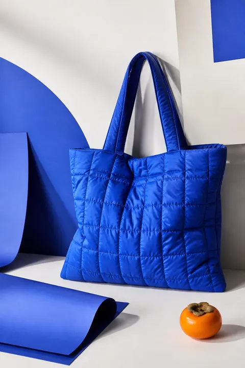 Cobalt Quilted Tote with Graphic Backdrop