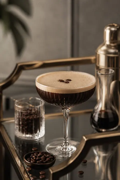 Espresso Martini on a Minimal Home Bar Cart