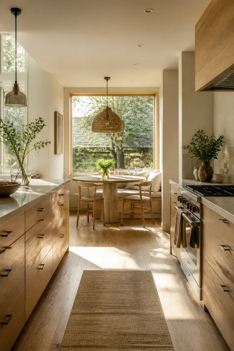 Oak Scandinavian Kitchen: Window Breakfast Nook