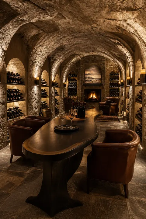 Arched Stone Wine Cellar Dining Room