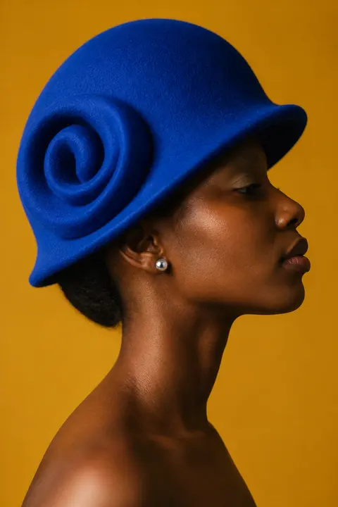 Cobalt Felt Cloche with Sculpted Rose