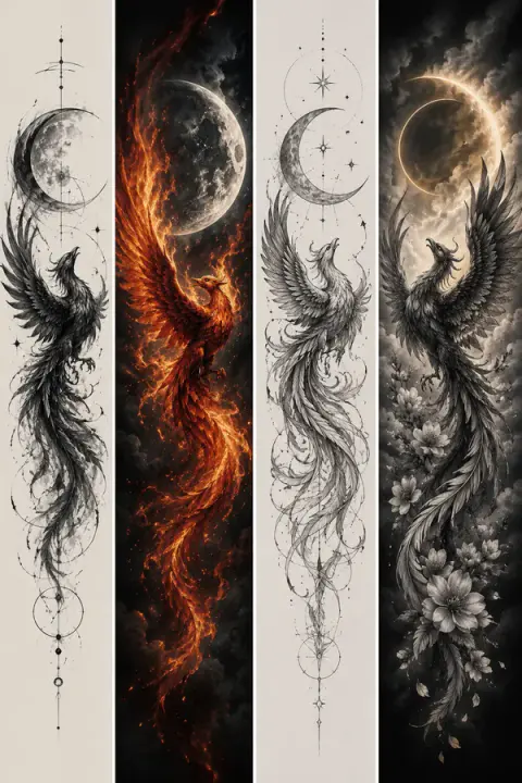 Celestial Phoenix Moon Tattoo