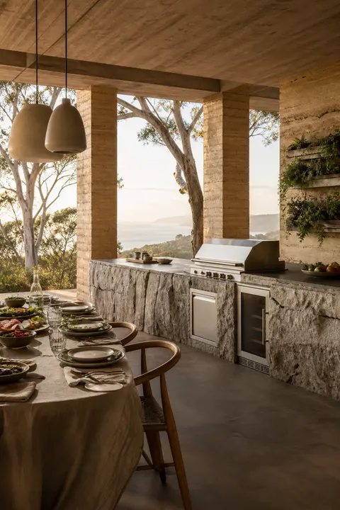 Stone Outdoor Kitchen Beneath a Timber Roof