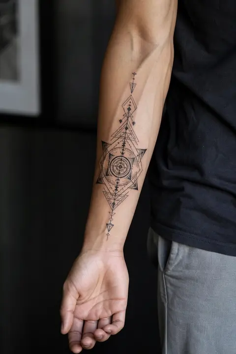 Blackwork Geometric Pattern Tattoo on Inner Forearm