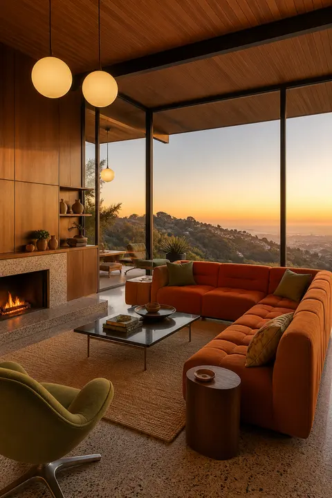 Midcentury Canyon Living Room at Sunset