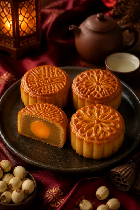 Lotus Mooncakes with Golden Egg Yolk Centers