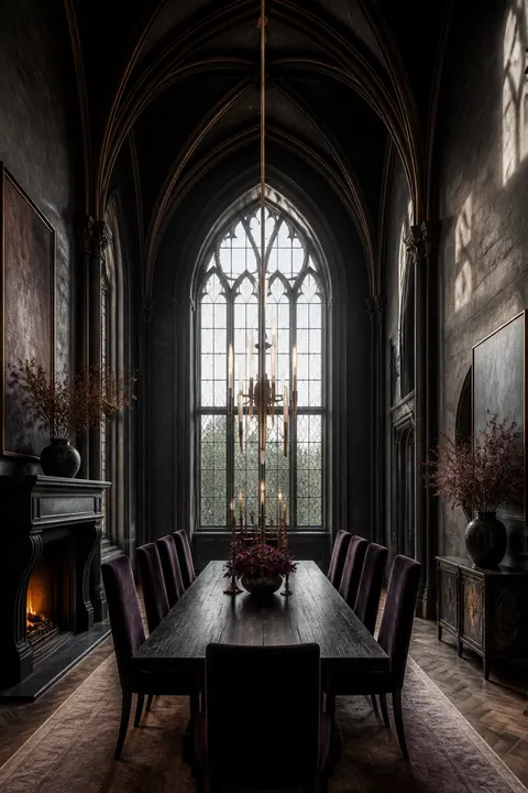 Gothic Revival Dining Hall with Arched Windows