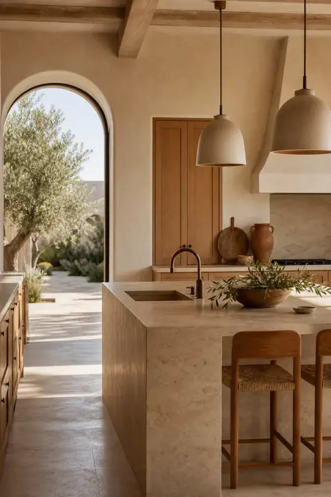 Mediterranean Kitchen with Olive Courtyard