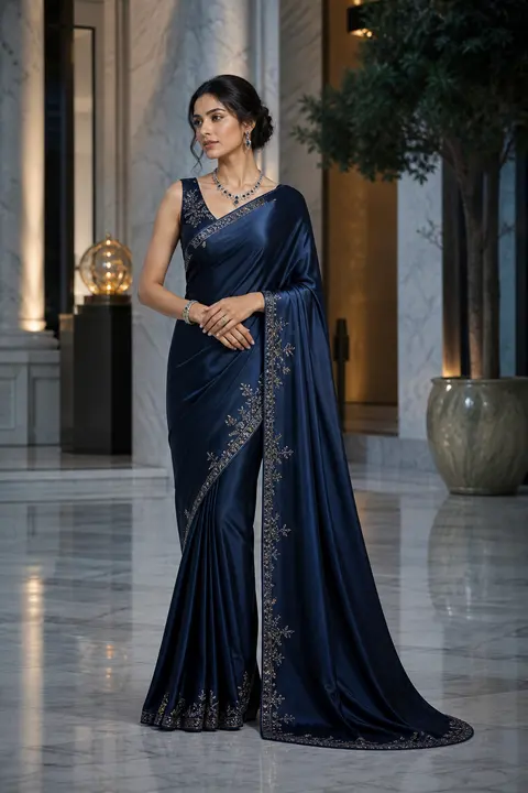 Midnight Blue Sari with Silver Embroidery