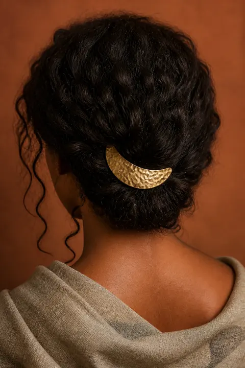 Hammered Gold Crescent Hair Barrette
