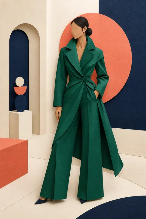 Emerald Suit in a Geometric Fashion Illustration