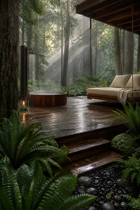 Forest Bathing Deck with a Cedar Hot Tub
